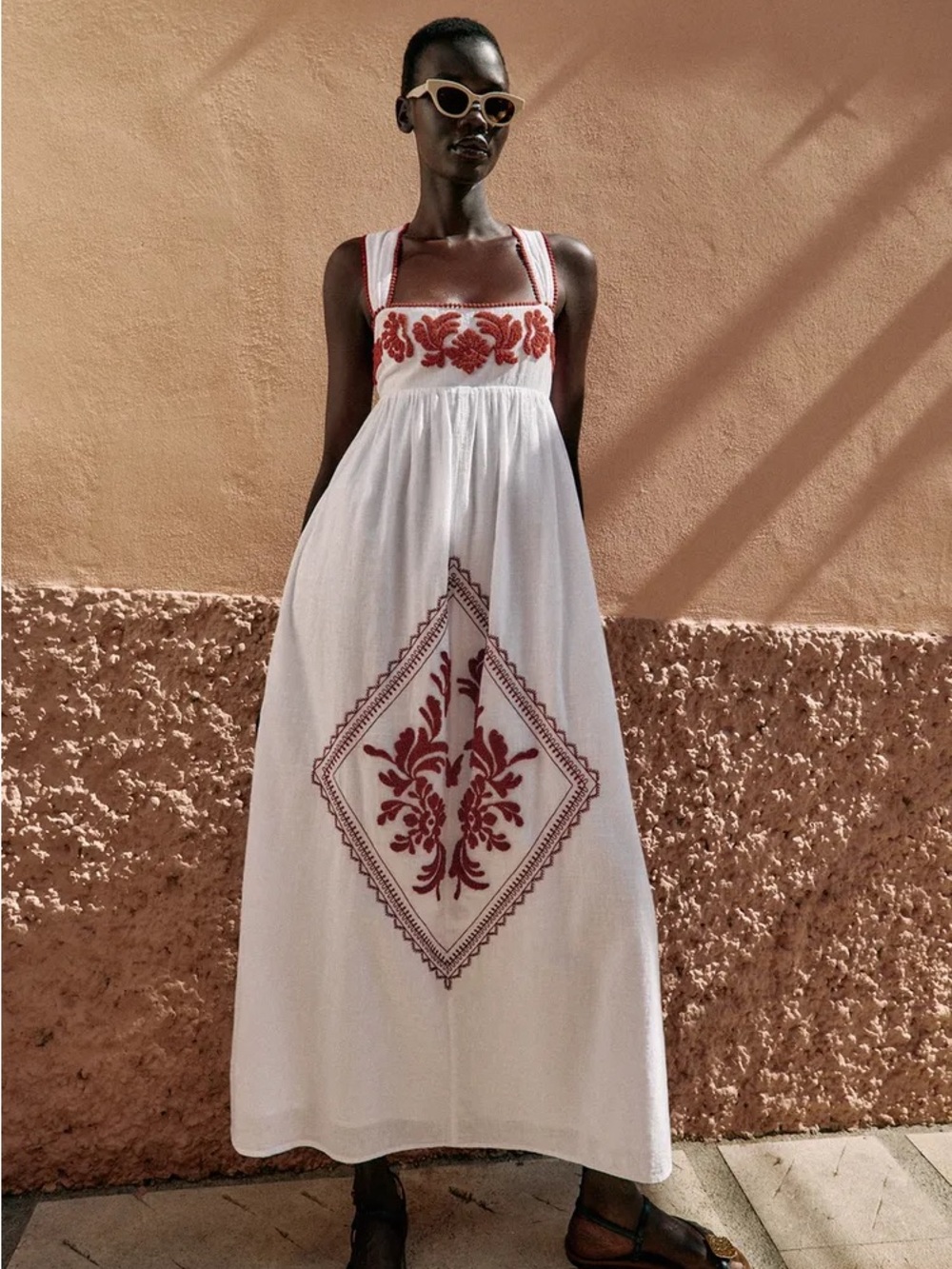 Zara EMBROIDERED TEXTURED MIDI DRESS